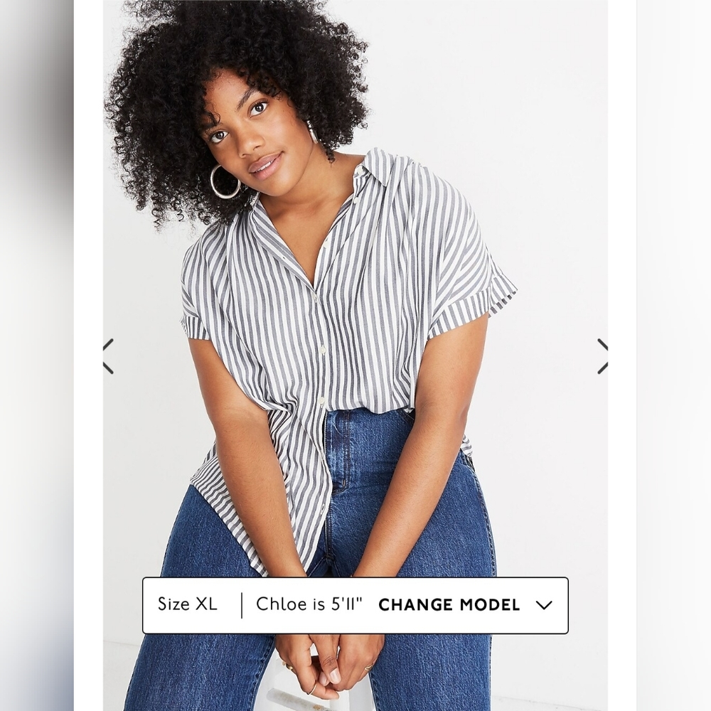 Madewell Black and White Vertical Striped Short Sleeve Button-Up
